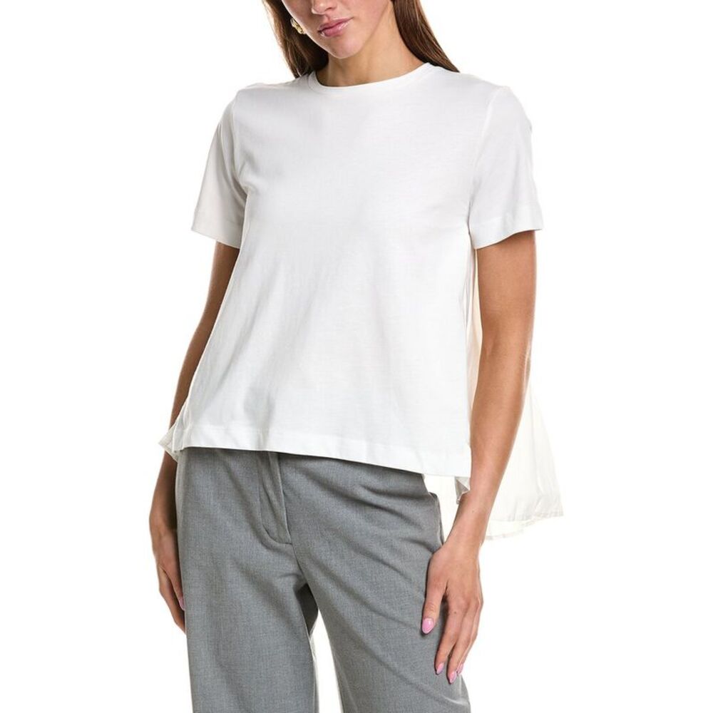 Kenneth Cole Womens High-Low Pleated Back T-Shirt, White